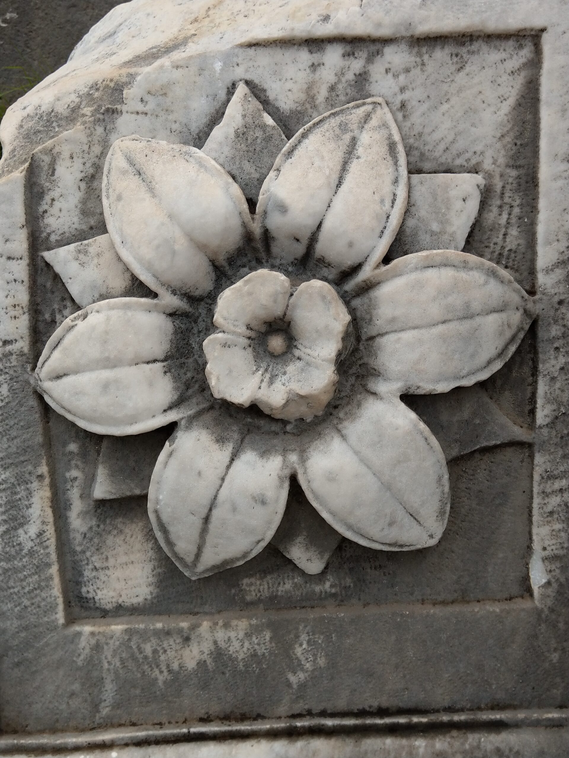 Blumenornament, diesen war etwa 30-40cm im Durchmesser und auf einem Bruchstück eines Quaders zu sehen.